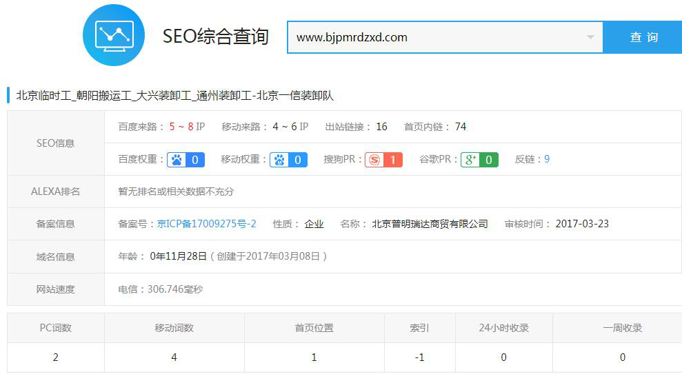 北京搬运工网站SEO案例